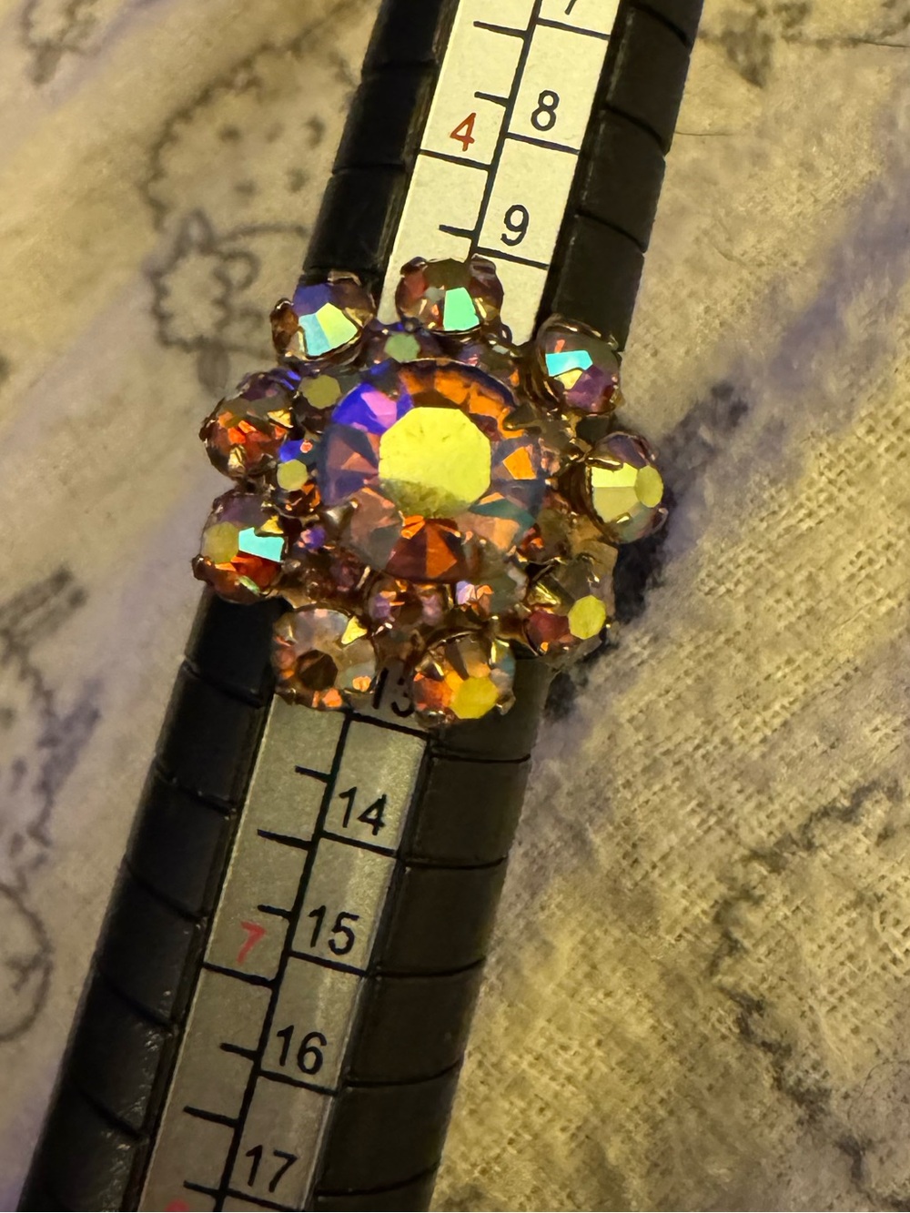 Aurora Borealis Cluster Cocktail Ring - Iridescent Orange-Purple